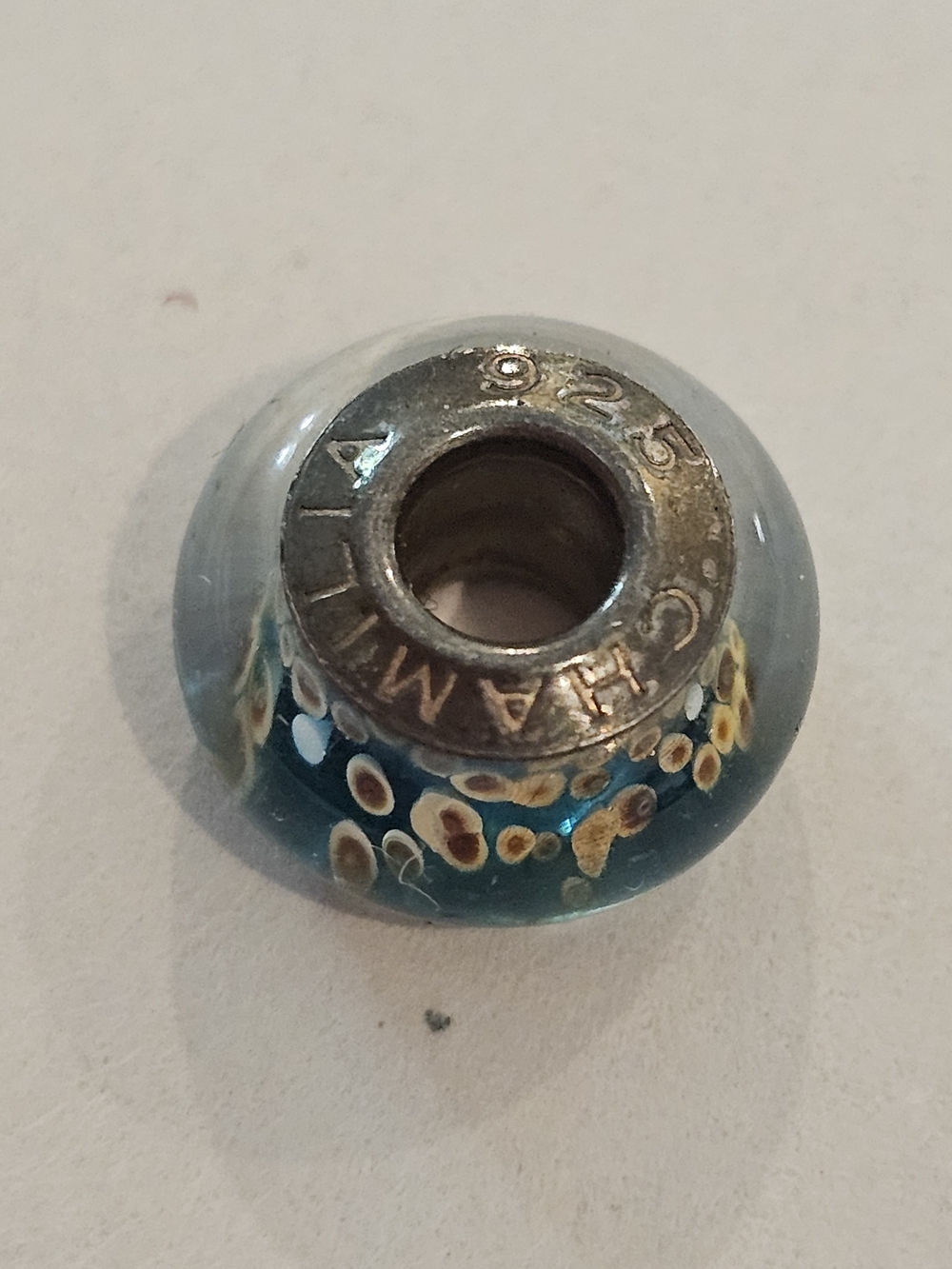 Chamilia 925 Sterling Silver "Aqua Reef" Murano Glass Charm Bead